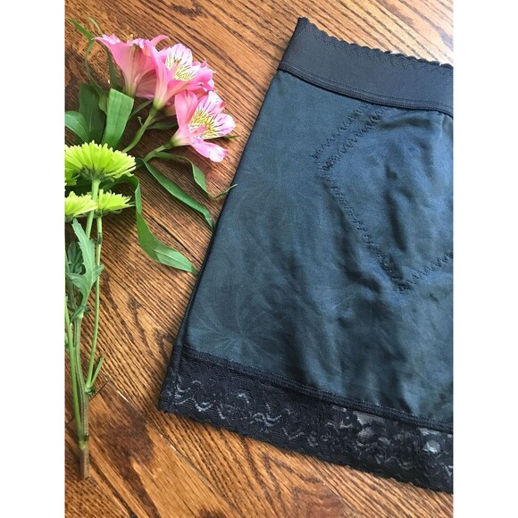 vtg girdle slip black panty undergarment lace stretch elastic silky floral small - Picture 4 of 7